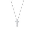 3 CT emerald cut pave cross lab grown diamond pendant in 14K White Gold