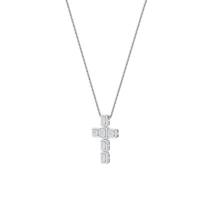 3 CT emerald cut pave cross lab grown diamond pendant in 14K White Gold