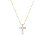 3 CT emerald cut pave cross lab grown diamond pendant in 14K Yellow Gold
