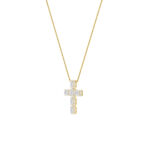 3 CT emerald cut pave cross lab grown diamond pendant in 14K Yellow Gold