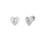 heart plate emerald cut lab grown diamond studs in 14K White Gold