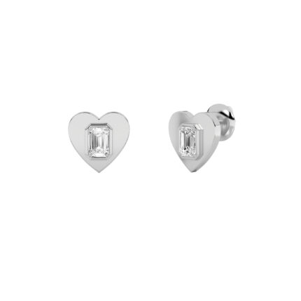 heart plate emerald cut lab grown diamond studs in 14K White Gold