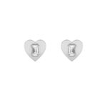 heart plate emerald cut lab grown diamond studs in 14K White Gold