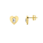heart plate emerald cut lab grown diamond studs in 14K Yellow Gold