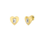 heart plate emerald cut lab grown diamond studs in 14K Yellow Gold
