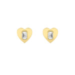 heart plate emerald cut lab grown diamond studs in 14K Yellow Gold