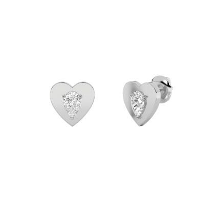 heart plate pear lab grown diamond studs in 14K White Gold
