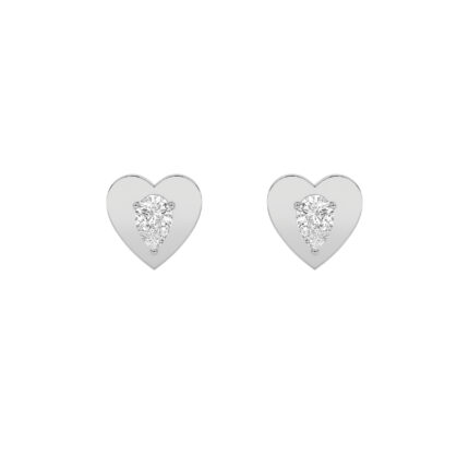 heart plate pear lab grown diamond studs in 14K White Gold