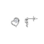 open heart round lab grown diamond studs in 14K White Gold