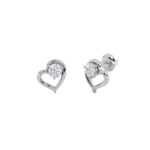 open heart round lab grown diamond studs in 14K White Gold