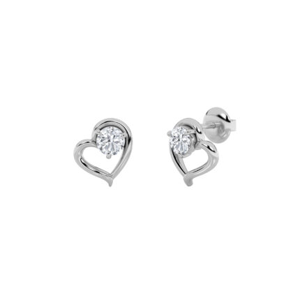 open heart round lab grown diamond studs in 14K White Gold