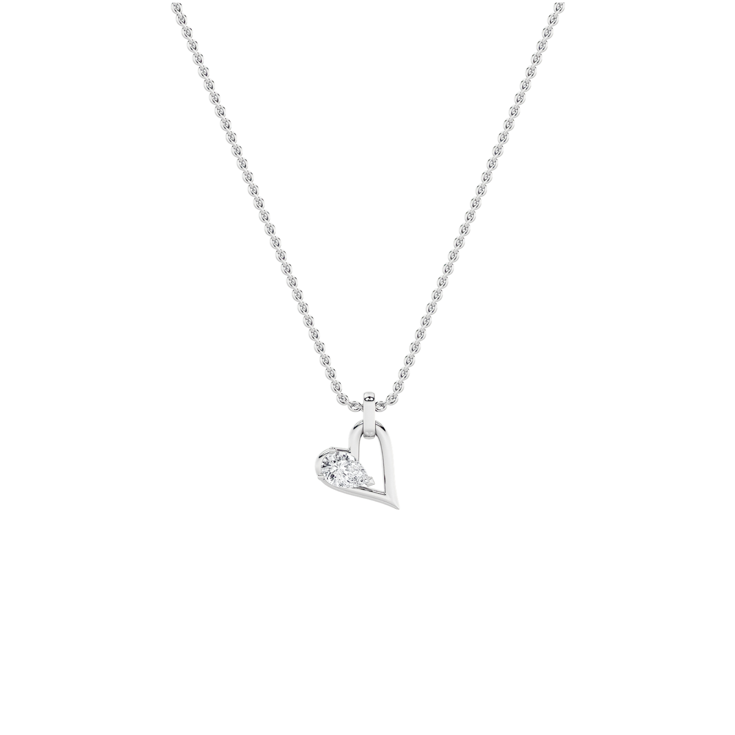 1 CT tiny pear heart lab grown diamond pendant in 14K White Gold