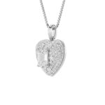 2 CT emerald cut pave heart lab grown diamond pendant in 14K White Gold