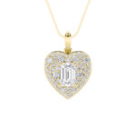 2 CT emerald cut pave heart lab grown diamond pendant in 14K Yellow Gold