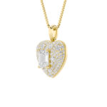 2 CT emerald cut pave heart lab grown diamond pendant in 14K Yellow Gold