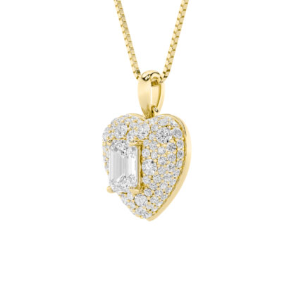 2 CT emerald cut pave heart lab grown diamond pendant in 14K Yellow Gold