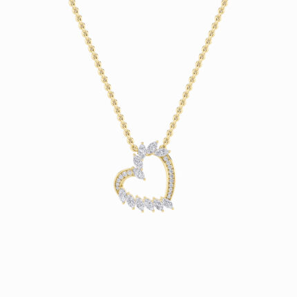 2.5 CT marquise accent open heart lab grown diamond pendant in 14K Yellow Gold