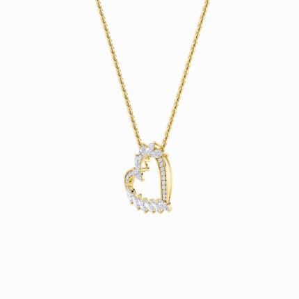 2.5 CT marquise accent open heart lab grown diamond pendant in 14K Yellow Gold