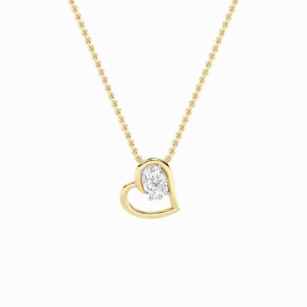 2 CT floating oval open heart lab grown diamond pendant in 14K Yellow Gold