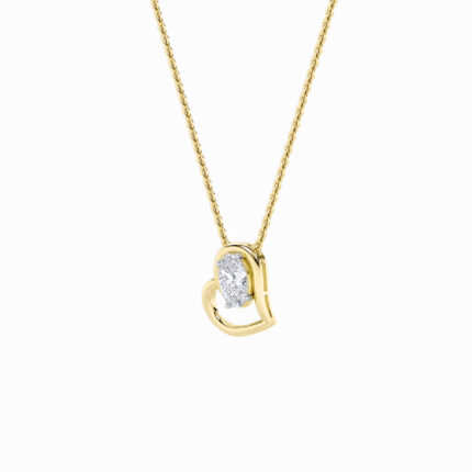 2 CT floating oval open heart lab grown diamond pendant in 14K Yellow Gold