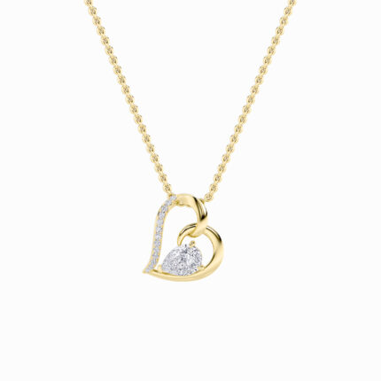 2 CT pear tilted open heart lab grown diamond pendant in 14K Yellow Gold