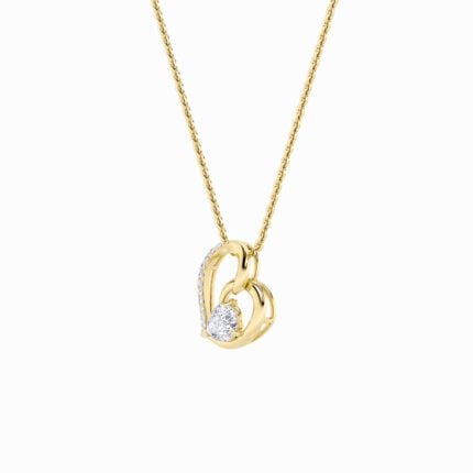2 CT pear tilted open heart lab grown diamond pendant in 14K Yellow Gold