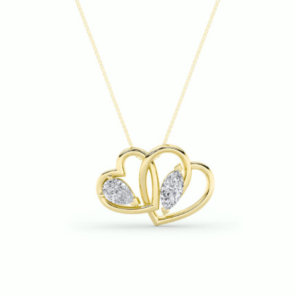 2 CT interlocking hearts marquise and pear lab grown diamond pendant in 14K Yellow Gold