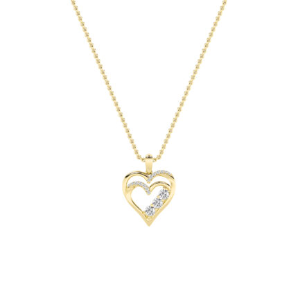 1 CT round double heart lab grown diamond pendant in 14K Yellow Gold