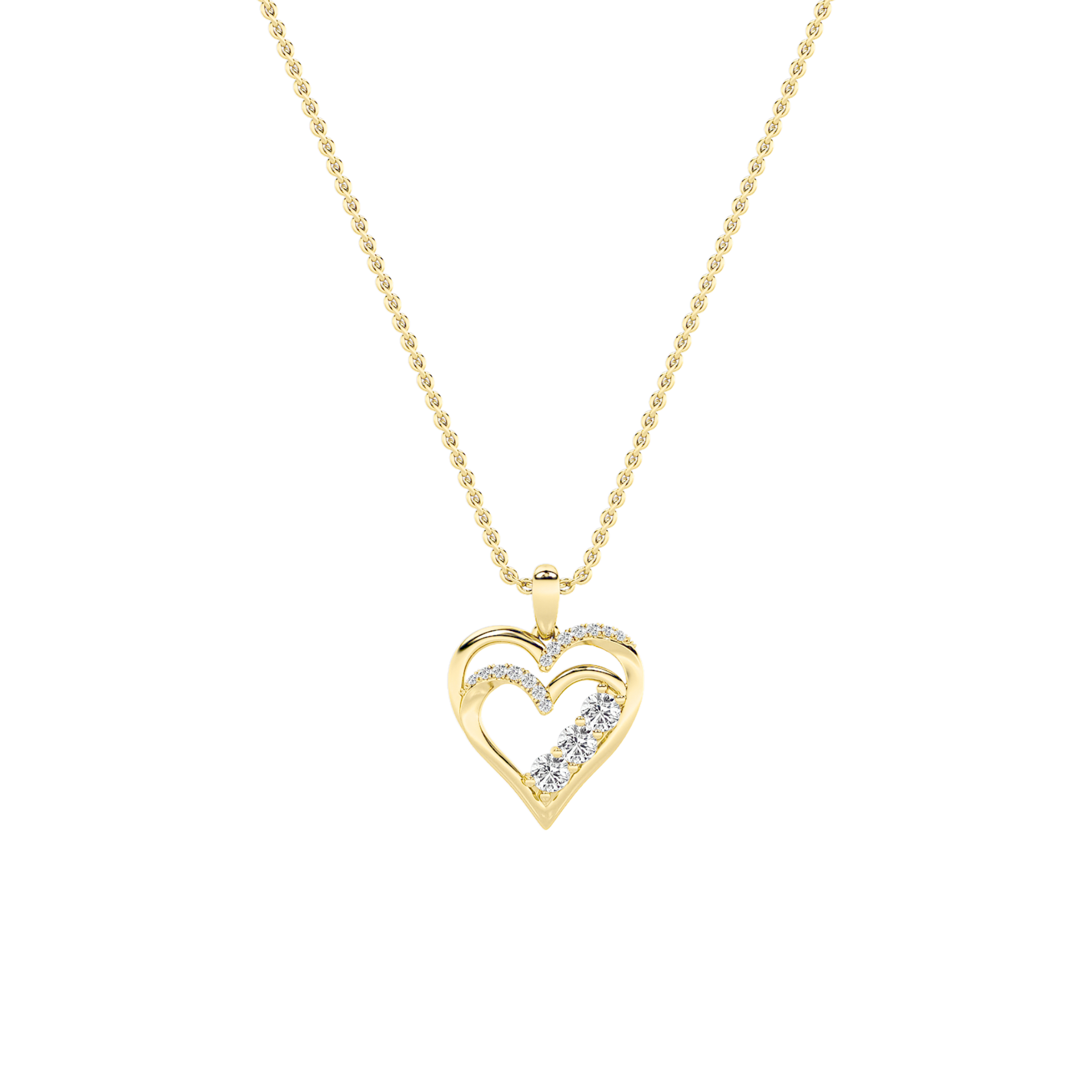 1 CT round double heart lab grown diamond pendant in 14K Yellow Gold