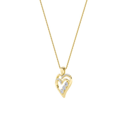 1 CT round double heart lab grown diamond pendant in 14K Yellow Gold