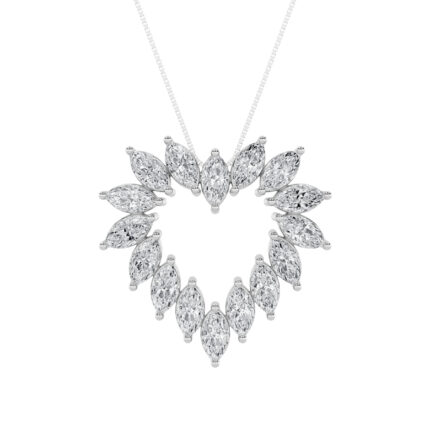 3 CT marquise starburst heart lab grown diamond pendant in 14K White Gold