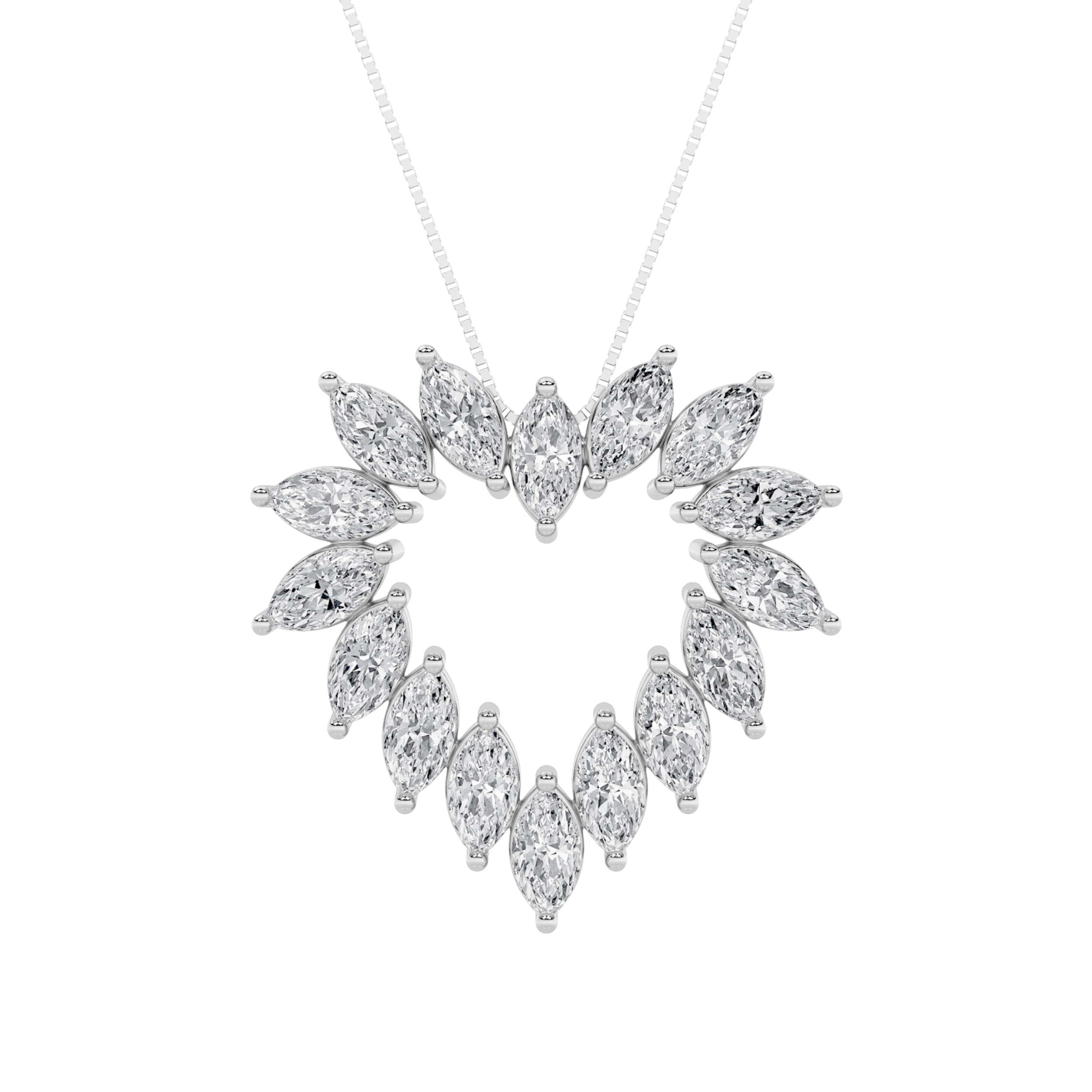 3 CT marquise starburst heart lab grown diamond pendant in 14K White Gold
