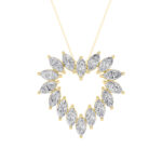 3 CT marquise starburst heart lab grown diamond pendant in 14K Yellow Gold