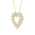 3 CT marquise starburst heart lab grown diamond pendant in 14K Yellow Gold