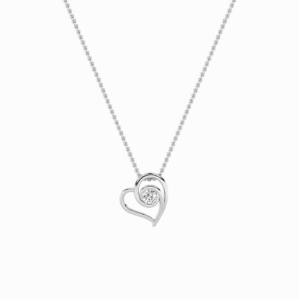 1 CT round bezel swirl heart lab grown diamond pendant in 14K White Gold