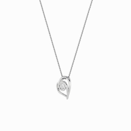 1 CT round bezel swirl heart lab grown diamond pendant in 14K White Gold