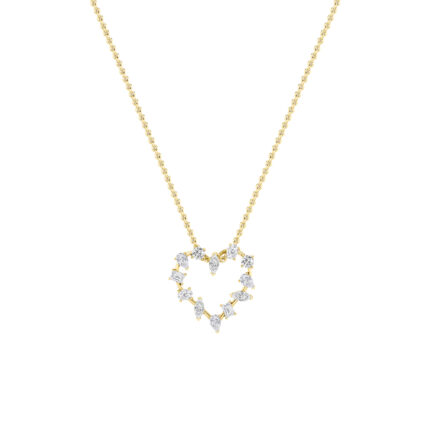 2.5 CT mixed shape open heart lab grown diamond pendant in 14K Yellow Gold