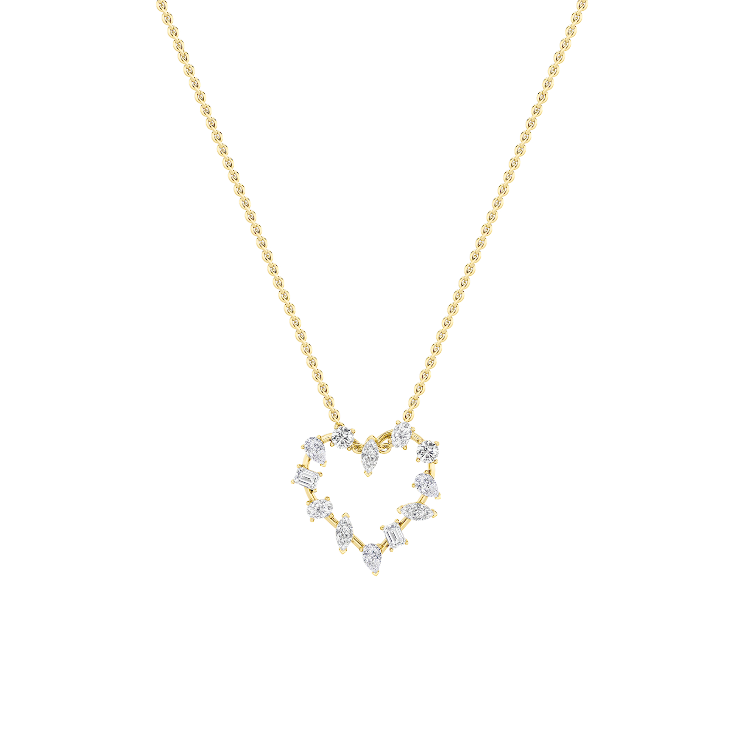2.5 CT mixed shape open heart lab grown diamond pendant in 14K Yellow Gold