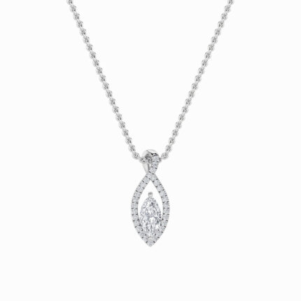 1.25 CT marquise halo drop lab grown diamond pendant in 14K White Gold