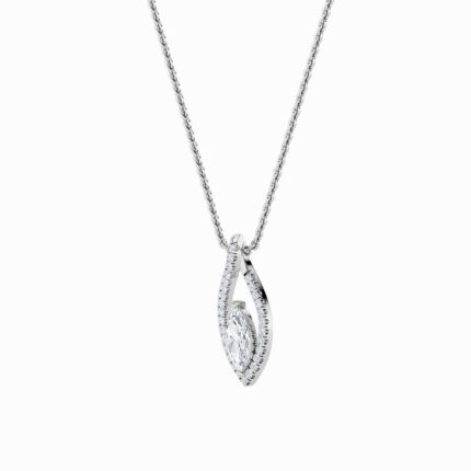 1.25 CT marquise halo drop lab grown diamond pendant in 14K White Gold