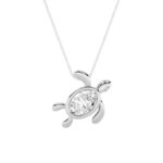 1.5 CT sea turtle oval lab grown diamond pendant in 14K White Gold