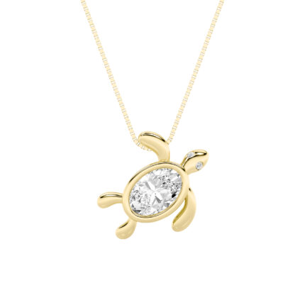 1.5 CT sea turtle oval lab grown diamond pendant in 14K Yellow Gold