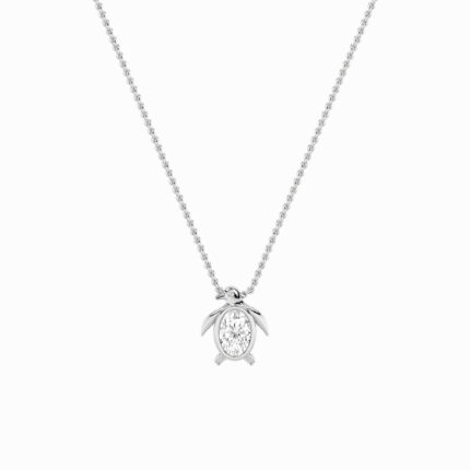 1 CT petite sea turtle oval lab grown diamond pendant in 14K White Gold