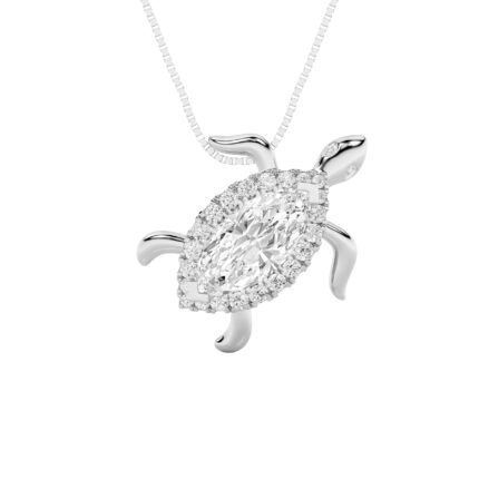 2 CT marquise sea turtle lab grown diamond pendant in 14K White Gold