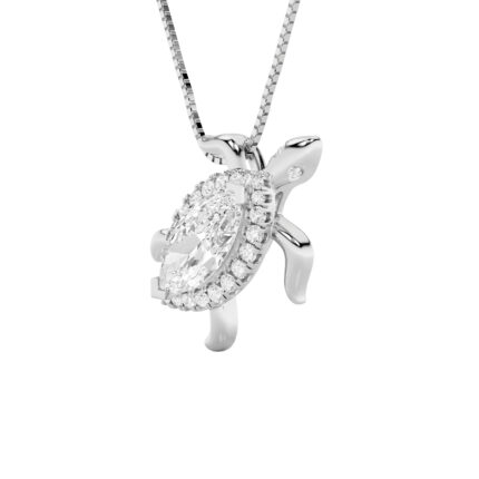 2 CT marquise sea turtle lab grown diamond pendant in 14K White Gold