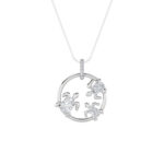 2 CT sea turtle garden circle oval lab grown diamond pendant in 14K White Gold