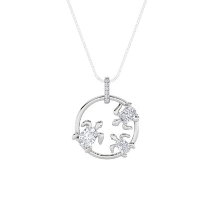 2 CT sea turtle garden circle oval lab grown diamond pendant in 14K White Gold