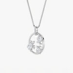 2 CT sea turtle garden circle oval lab grown diamond pendant in 14K White Gold