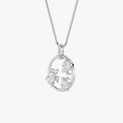 2 CT sea turtle garden circle oval lab grown diamond pendant in 14K White Gold