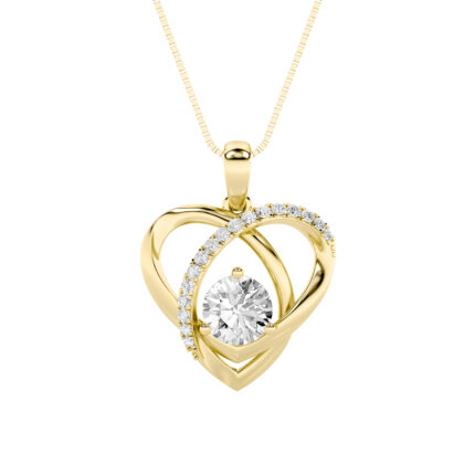1.5 CT round entwined hearts lab grown diamond pendant in 14K Yellow Gold